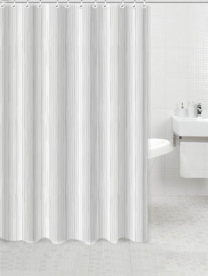 Κουρτίνα Πολυεστερική 180x180cm 90Gsm Με 12 Κρίκους Γκρι Ρίγες