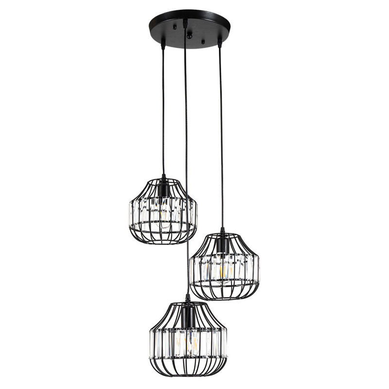ArLight Κρεμαστό Φωτιστικό Οροφής PDC 7048/3 BK Τρίφωτο Μεταλλικό/Κρυστάλλινο Μαύρο 30x110cm Ε27 0084444