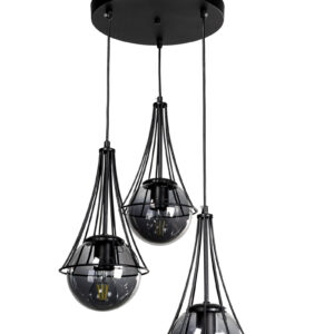 ArLight PDT 1251-3 BK Κρεμαστό Φωτιστικό Οροφής Τρίφωτο Μεταλλικό Μαύρο με Γλόμπο Φιμέ Γυαλί Ε27 Φ40x90cm 0103502